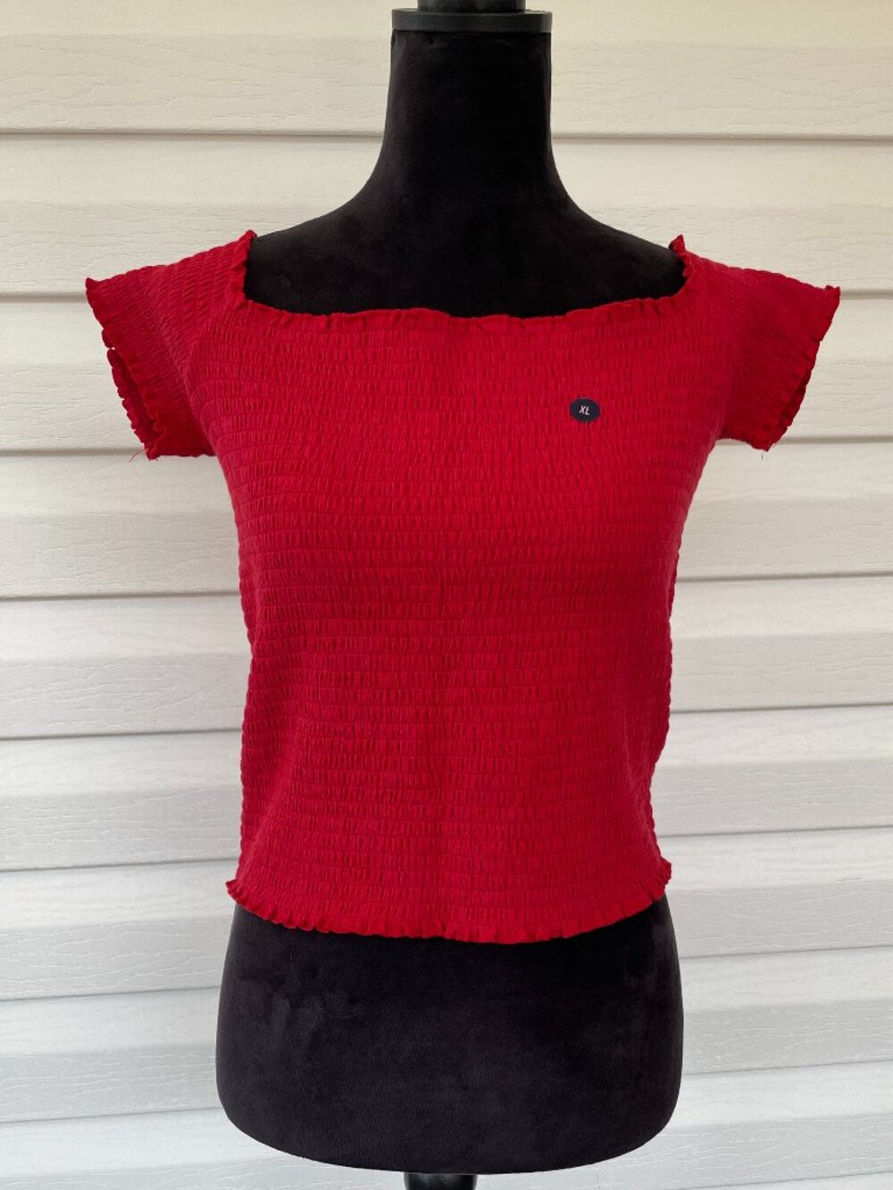 LKN HOLLISTER Smocked Off-The-Shoulder Crop Top XL Red